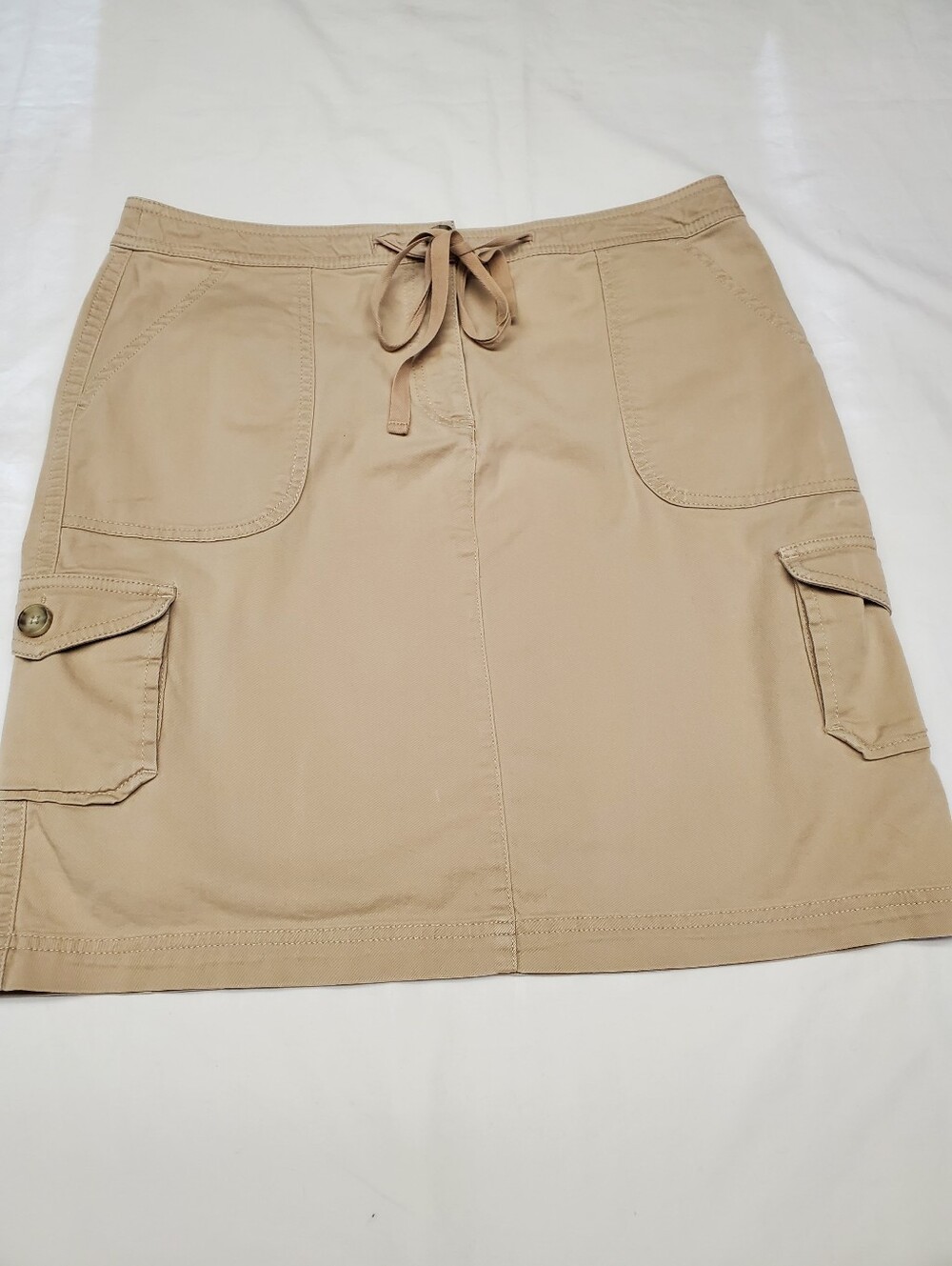 L.L. Bean Favorite Fit Khaki Cargo Skirt Women Size 10 Reg Drawstring Waist